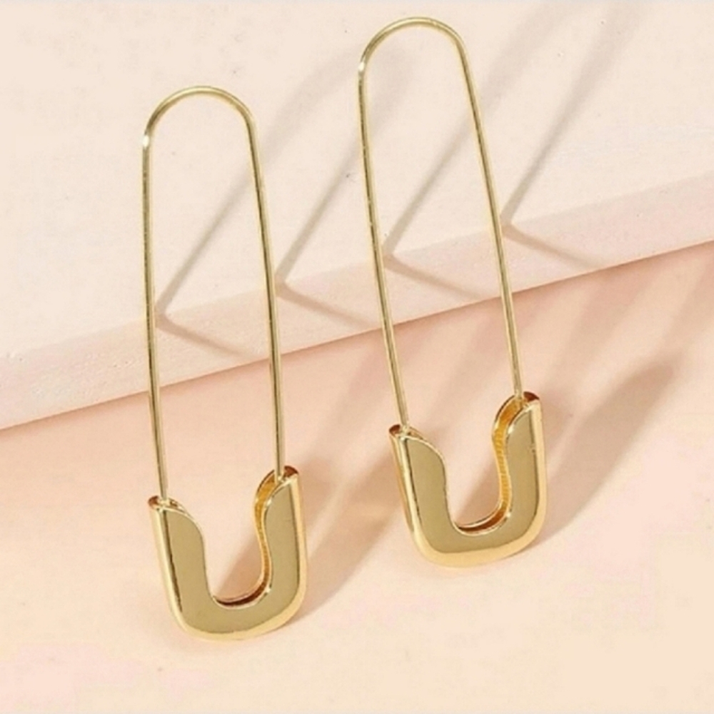 Anthropologie 18K Gold Safety Pin Earrings